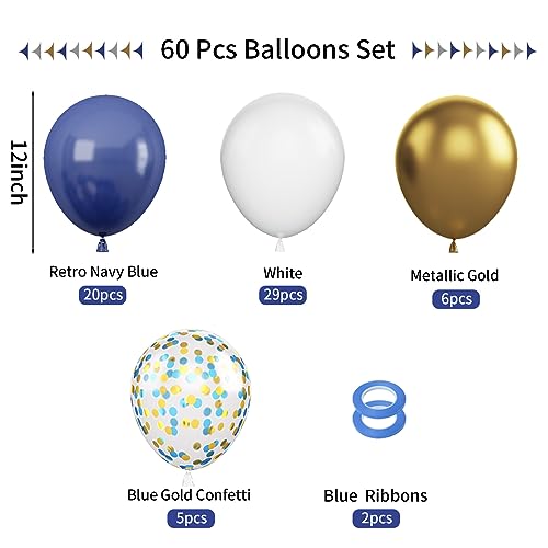 Image of Navy Blue and Gold Balloons, 60Pcs Night Blue Gold Balloons, 12 Inch Metallic Gold Blue Confetti Balloons White Latex Balloons for Boys Birthday Baby Shower Wedding Graduation Party Decorations