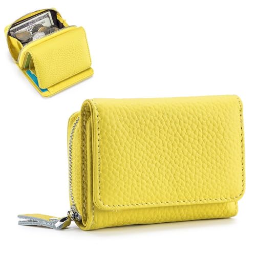 Cartera de cuero para mujer disponible en Lidl ZhaoCo Cartera Pequeña con Bolsillo con Cremallera Cartera de Cuero Genuino Portamonedas con Bloqueo RFID Monederos para Niñas y Damas - Amarillo