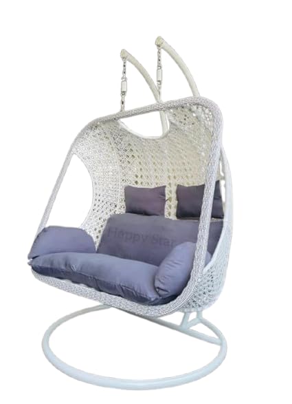 Image of Outdoor Furniture Double Seater Swing, Beautiful Swing with Stand(Grey & White)
