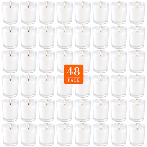 image for ECLHTLNY 48-Pack of Unscented Warm White Votive Candles - 12 Hours Lon