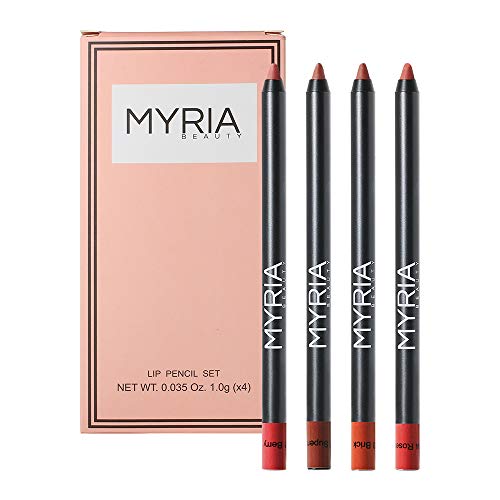 MYRIA BEAUTY Lip Liner Pencil Set - 4 Colors Pack - Creamy, Matte, Long Lasting - Cruelty Free - Paraben Free - Sharpenable