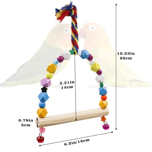 Image of Oooct 2 Pack Bird Swing, Hanging Colorful Wooden Parrot Perch Stand Toy, Bird Cage Accessories, Suitable for Small to Medium Birds Parrots Parakeets Cockatiels Conure Budgies Love Birds