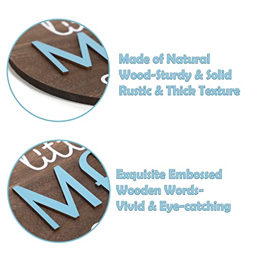 Little Man Babe Cave Door Sign Wooden Round Kids Baby Wall Plaques For Little Boys Girls Nursery Natural Wood Wall Art Toddler Bedroom Living Room Rustic Hanging Farmhouse Woodland Playroom Tent Décor (Boy Blue) #TOP3