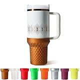 Uvafly Metallic Glitter Boot for Stanley, Silicone Protector Sleeve Accessories for Stanley Quencher H2.0 FlowState Tumbler 40oz / Adventure Quencher Tumbler 40oz (Bronze)