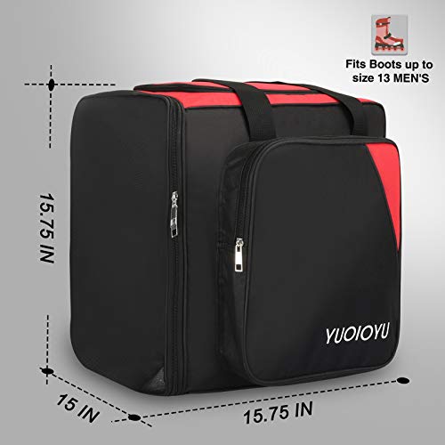 YUOIOYU Waterproof Ski Boot Bag Snowboard Boot Bag 2 Carry Ways Compact Lightweight Travel Skiing Luggage for Helmets, Gear, Globes, Goggles,Outerwear with Venting, Red - Thumbnail 5