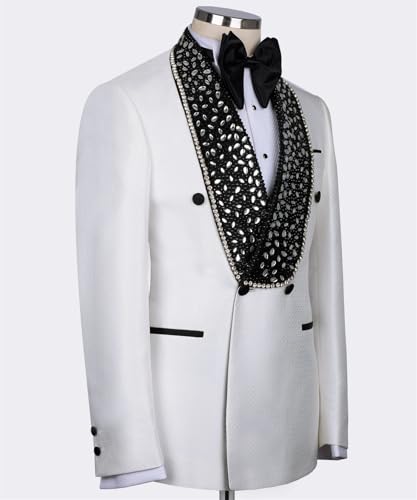 Men's Luxury Formal Jacquard Jacket Blazer with Shiny Rhinestone Slim Fit Dinner Tuxedo for Prom Party Wedding4