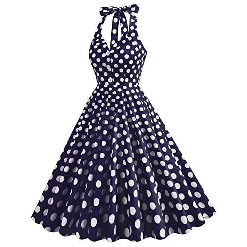 Image of 1950s Dresses for Women Vintage Retro Cocktail Party Swing Dresses Halter Floral Rockabilly 50s Polka Dot Pin up Dress