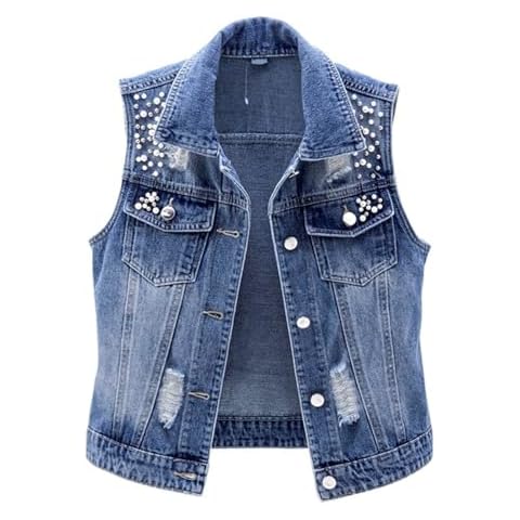curfair Ladies Denim Vest with Bead Decor Cover