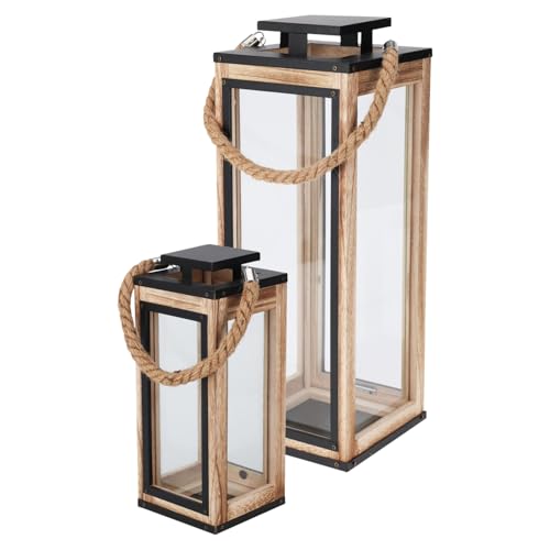 Mojawo 2-teiliges Laternen-Set aus Holz mit Metalldach - dekorative...