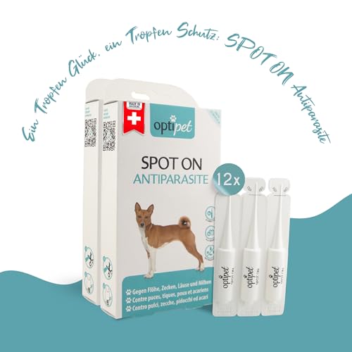 Optipet Spot On 12x1ml Pipetten für Hunde, Hochwirksam bis zu 48 Wochen gegen Milben, Flöhen, Zecken, Läusen