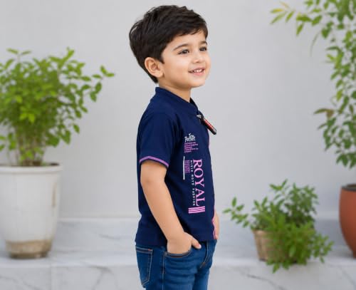 Image of NIVIK Printed Cotton T-Shirts. Stand Collar T-Shirt for Boys