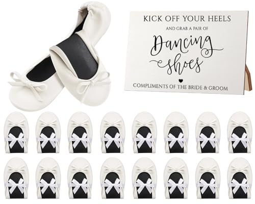 Image of Jecery Foldable Ballet Flat for Wedding Guests Bulk Women Ballerina Dancing Slippers Party Sign Portable Travel Purse Shoes for Bridesmaid Flats Women Wedding Slippers Gift