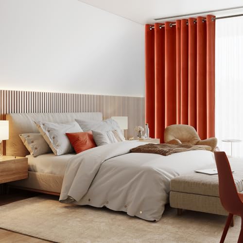 MIULEE Orange Velvet Curtains for Bedroom 2 Panel Set 54 Inch Drop Curtains - Image 3