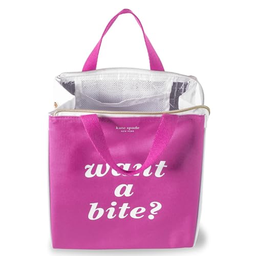 Image of kate spade new york Insulated Lunch Tote, Want A Bite | Cute Insulated Soft Cooler Bag, Adult Lunch Box with Silver Thermal Interior Lining and Mesh Storage Pocket