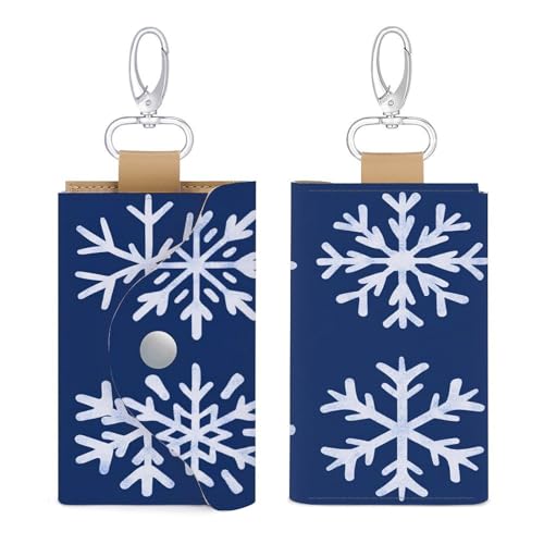 Snowflakes Simple Minimalistic Aesthetic Key Holder Bag PU Leather ID Card Holder Keychains Case Cover for Men Women3