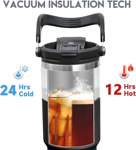 Image of CORPORATE PORIUM 900 ML Tumbler with Handle and Straw Lid Double Insulated Cup, vacuume Insulated Stainless Steel Tumblers for Hot & Cold Drink 100% Leakproof for Gym,Travel (Black)