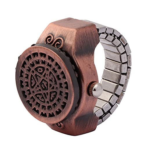 Tbest Reloj de Dedo de Cuarzo para Hombre con Cubierta Abatible Banda Elástica Material de Aleación Vintage Opciones en Negro y Plata (Oro Rosa)