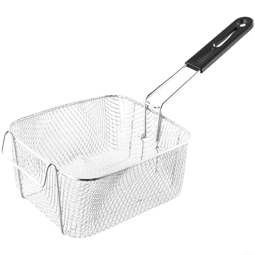 Aprilsunnyzone Cesta de acero inoxidable, para cocina, restaurante, brochetas fritas, patatas fritas, pescado frito, mini colador de cesta de freidora de acero inoxidable. Seguro, conveniente.