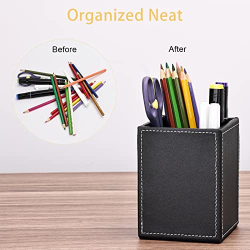 Gorese Pu Leather Pen Holder For Desk, Black Desk Organizer And Storage, Pencil Cups Desk Accessories Organizer, Makeup Brush Holder, Desktop Remote Control Organizer For Office Supplies Organized #TOP2