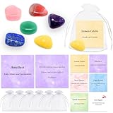 ElevaPulse Glückssteine Set für Kinder, 6 Edelsteine für Kinder mit Ermutigungskarten in Organzasäckchen, Mutstein und Glücksbringer für Kindergeburtstag, Geschenk zur Einschulung oder als Mitgebsel