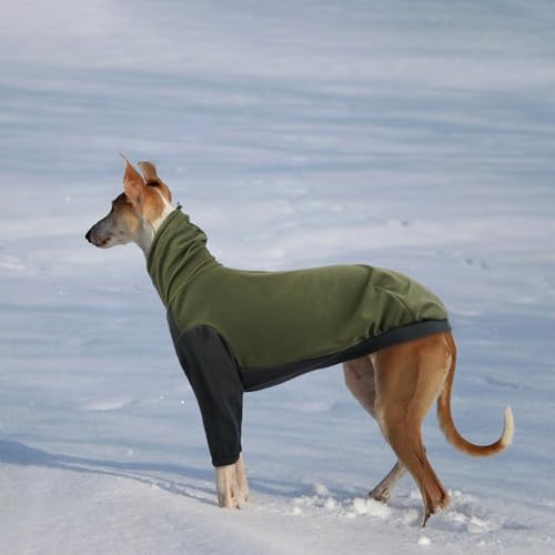 Windhund Pullover Galgo, Leichter Windhund Mantel Winter Windhund-Schlafanzug Hundejacke Dehnbarer Fleece Pullover mit Ärmel(Armeegrün, XL)