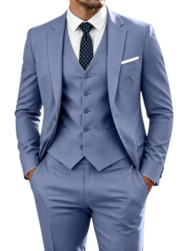 Image of WOMS Men's 3 Piece Suit Slim Fit,Mens Wedding Suit Groom Prom Tuxedo