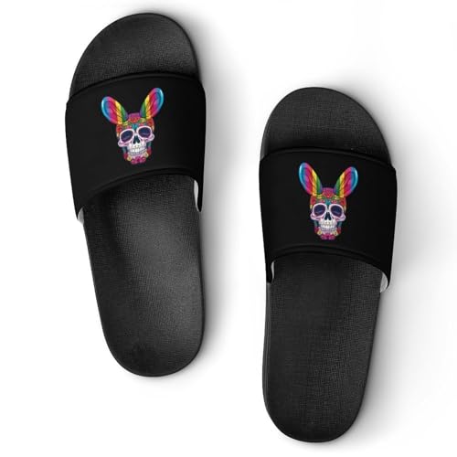 Rainbow Flag Skull Bunny Ears Easter Gay Unisex Shower Shoes House Slippers Non-Slip Indoor Bathroom Shoes for Pool Beach 38 (240mm)