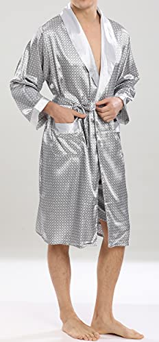 Men's Satin Robe with Shorts Silk Bath Robe Luxurious Kimono Nightgown Pajamas Bathrobes3
