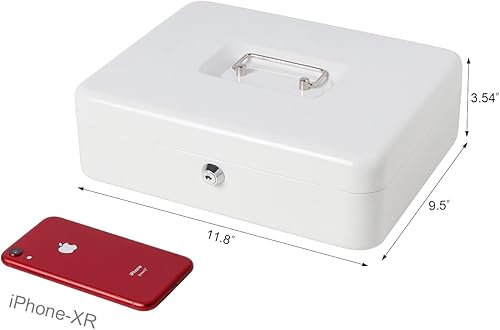 Vista 28 de Caja de dinero grande con bandeja de dinero y cerradura, caja de dinero de metal para efectivo, caja de seguridad de 11.8 x 9.5 x 3.54 pulgadas
