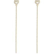 DEELFEL Silver Women's Ring Earrings, 925 Silver, Heart Zirconia Earrings, Heart-shaped, Silver, Gold, Azuki Chain, Second Earrings, New Year's Present
