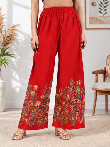 Image of Women's Rayon Bird Flower Print Loose fit Palazzos Pants Free Size 28 to 40