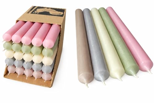 Stabkerzen Set 25 Stück Pastell Mix extra lang 25 cm durchgefärbt & tropffrei Ø 2 2 cm Made in Germany Premium Tafelkerzen in Rosa Taupe Creme Salbeigrün & Grau 12 Std. Brenndauer (Pastell Dreams)