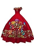 Vintage Flowers Birds Embroidered Charro Quinceanera Dresses A-line Prom Dress Off Shoulder Red 10