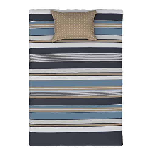 Image of myTrident Home Essential Stripe Collection 144 TC, 100% Cotton Bedsheet with 1 Pillow Cover, Single Size - 152 x 228 cm, Astor