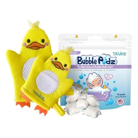 TruKid Bubble Podz & BubbleGlove Bundle - Includes Bubble Bath Pods Lavender 10ct & 2-Set of Bath Wash Gloves for Parent & Child, Baby Bath Essentials, Gentle for Sensitive Skin of Kids, Toddlers Cover