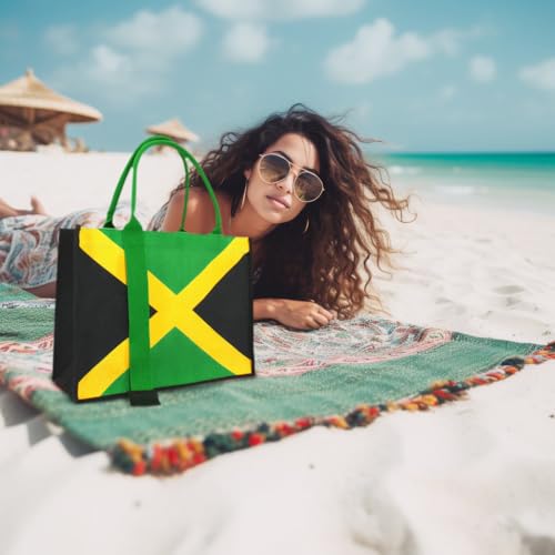 Image of Women's Canvas Tote Bag Waterproof Ribbon Beach Bag Jamaican Reggae Party Bag | Waterproof