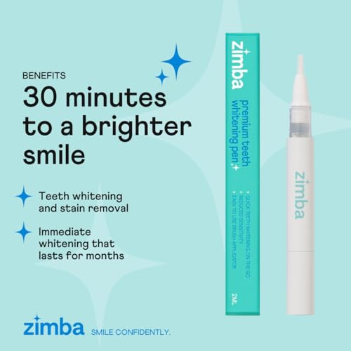 zimba travel teeth whitening pen - effective travel-friendly and easy to use gel whitening pen - stain remover and teeth whitener for coffee wine soda and other stains 1 pack
