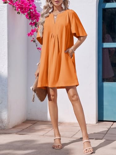 Image of Wenrine Womens Flutter Short Sleeve Mini Dress Casual V Neck Loose Flowy Summer Dresses