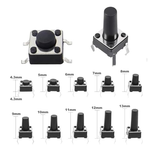 Interruptor dip 6x6x10mm táctil de 4 pines componente electrónico SMD pack de 1000 piezas 3