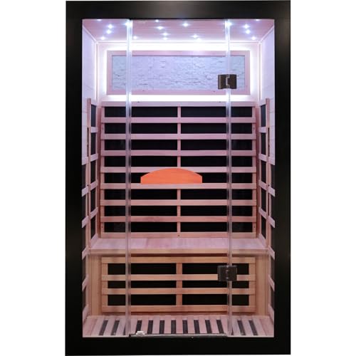 Image of OUTEXER Infrared Sauna 2000W Wooden Saunas Home Spa Room Wood Low-EMF Indoor Saunas with with 7 Color Starry Sky Ceiling Light for Two Person 74.8 * 47.2 * 41.3Inch
