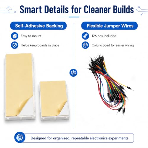 Breadboard Kit with 2 Pcs 830 Tie-Point Solderless Bread Boards, 2 Pcs 400 Tie-Point Protoboards and 126 Pcs Flexible Jumper Wires for Arduino, Raspberry Pi, STEM Electronics Projects - Image 6