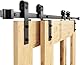 WINSOON 150CM/5FT Schiebetür Komplettset Bypass Doppeltür Schiebetürschiene Schiebetür, Schwarz Schiebetürbeschlag für Doppeltür 76 cm, Keine Tür
