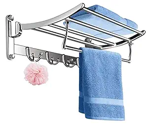 FORTUNE Classic Stainless Steel Folding Towel Rack for Bathroom | Towel Stand | Towel Hanger | Bathroom Accessories (18 Inch)