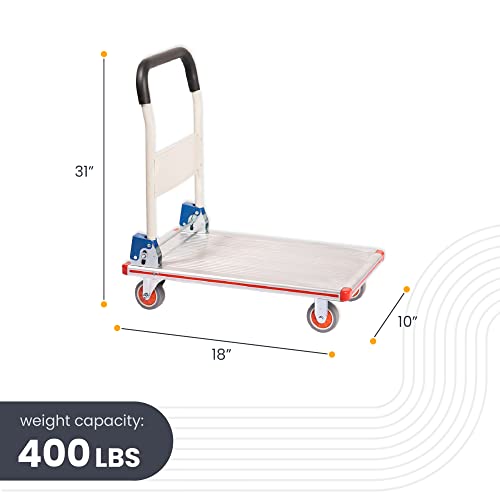 Aluminum Folding Cart With Wheels - Platform Truck - Weight Capacity 400Lbs - Compact Foldable Cart For Warehouse, Restaurant, Shops Factories And Home - Flatbed Cart With 4 Pu Wheels #TOP1