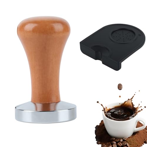Coffee Tamper 51mm Espresso Coffee Tamper Wooden Tamper Coffee Shop Supplies with Silicone Tamper Mat Barista Espresso Machines Accessory