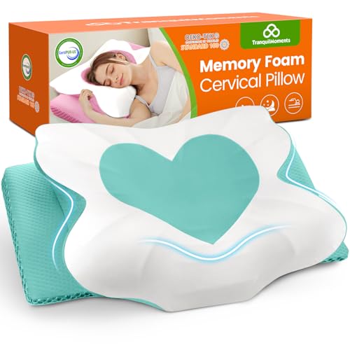 Memory Foam Ergonomic Cervical Neck Pillow for Sleeping,Green Standard Size