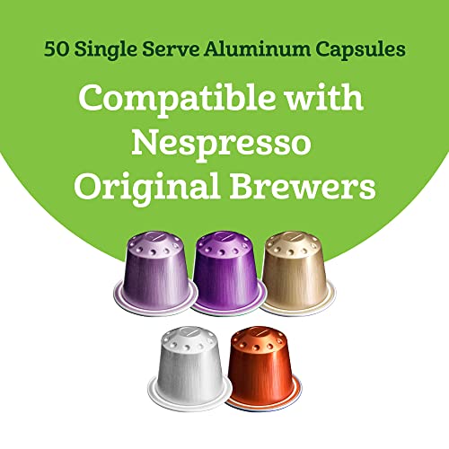 Image of Amazon Fresh Espresso Dark, Medium & Light Roast Aluminum Capsules, Variety Pack, Compatible with Nespresso Original Brewers, 50 Count (5 Packs of 10)