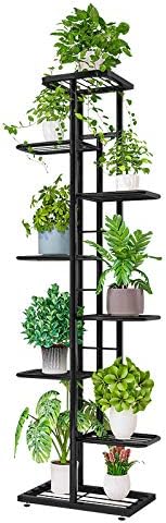 ZZBIQS Metal 8 Tier Plant Stand Holder Multiple Flower Pot Holder Shelves Planter Shelf Display Rack Storage Organizer for Balcony Garden Indoor Outdoor Corner(Dark Grey)