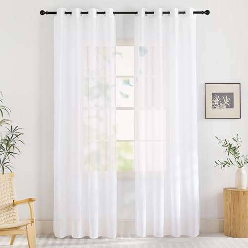 KGORGE Rideau Blanc Voile Tulle Transparent - Rideau Voilage pour Fenêtre Porte a Oeillets, Decorataion pour Fenêtres Maison Salon Chambre, Lot de 2, L 140 x...