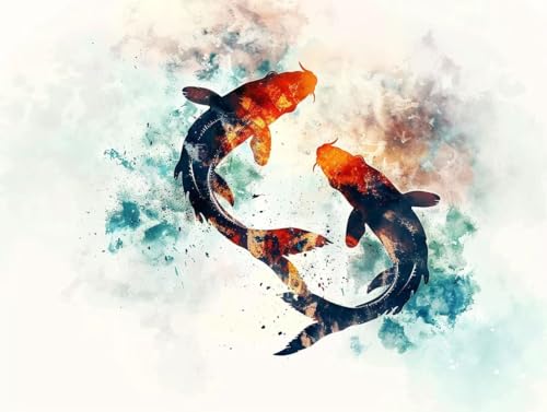 Diamond Painting Paysage de Poissons 70x90 cm, Kit Broderie Diamant 5D